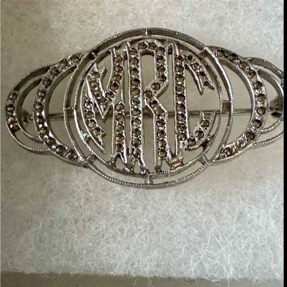 Ciner Sterling Silver Monogram Brooch with Marcasites - Picture 1 of 5